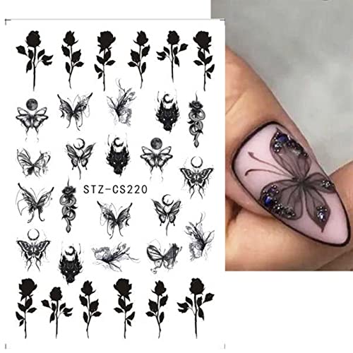 Jmeowio 8 листови пролетни пеперутки цветни нокти налепници за уметност декорации самолепливи pegatinas uñas црни бели нокти на ноктите за нокти дизајн додатоци за декораци