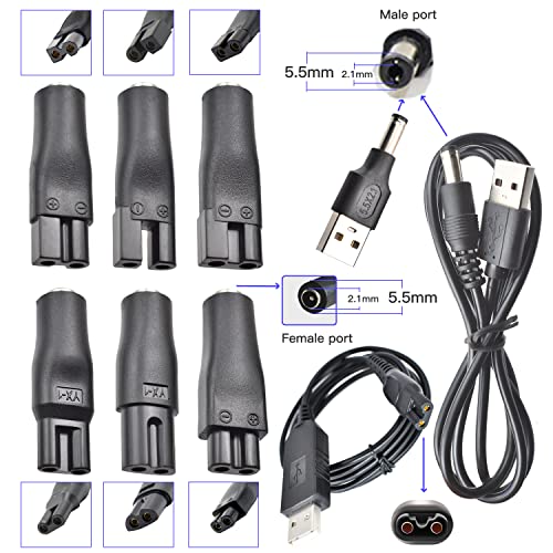 9 ПАРЧИЊА Замена Кабел ЗА Напојување 5V ПОЛНАЧ USB Адаптер Погоден За Електрични Машинки за Коса, тримери за Брада, Машини за
