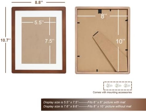 Trahome 8x10 Рамка за слика, цврсто дрво, 3 пакувања фото-рамки, приказ на слики 6x8 со мат или 8x10 без мат, галерија wallидни