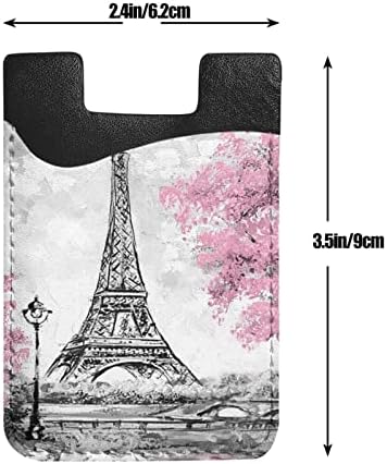 Сликарство на маслото во Париз кула Телефонски држач за картички, PU кожа самолеплива лична карта за кредитна картичка за 2,4x3,5 инчен паметен