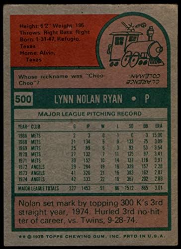 1975 Топпс # 500 Нолан Рајан Лос Анџелес Ангели Добри ангели