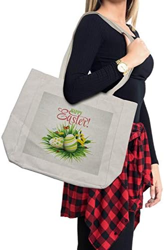Ambesonne велигденска торба за шопинг, зеленило на пролетната сезона со цвеќиња цвеќиња илустрација на пеперутки, еколошка торба за