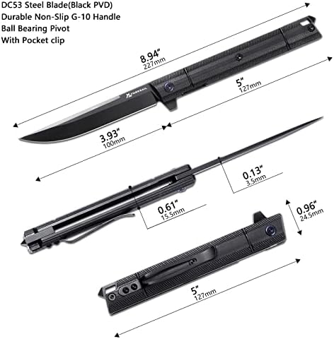 Foresail Flipper џеб нож за преклопување, челично сечило DC53 и рачка G10. Со џебниот клип и стаклото за стакло, машко џебно нож за