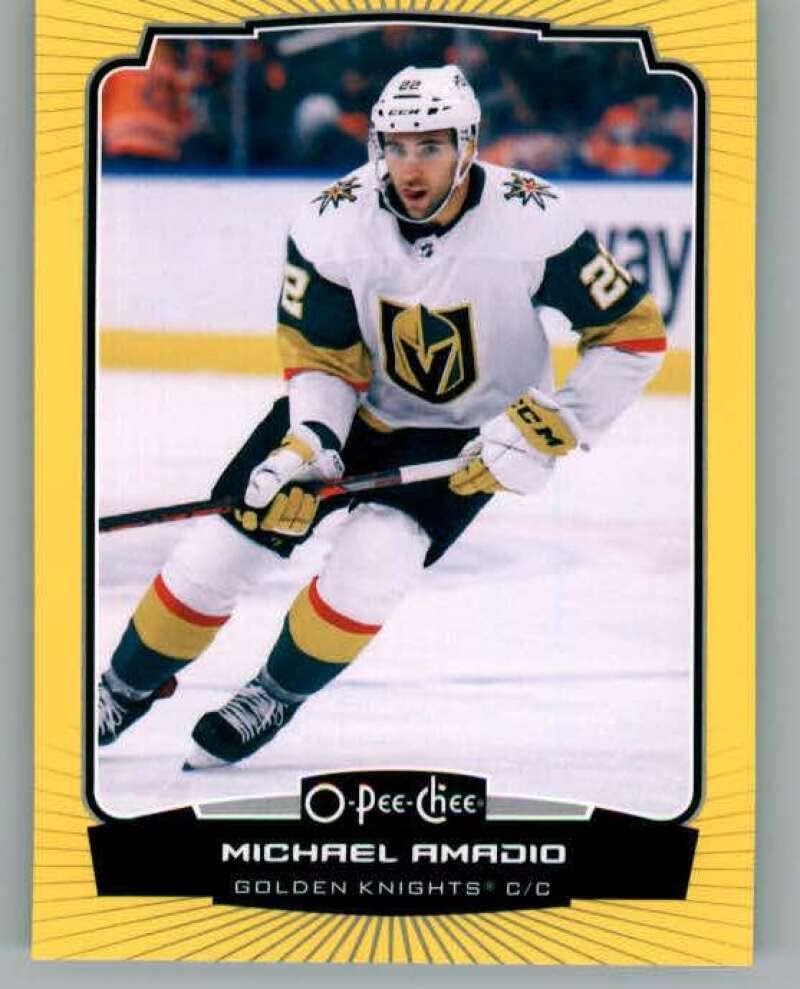 2022-23 О-пи-чиста жолта граница 377 Мајкл Амадио Вегас Златни витези NHL хокеј за трговија со хокеј