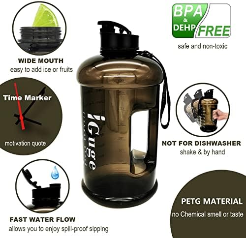 Iguge Половина галон шише со вода - Биг БПА бесплатен протек изолациски воден бокал за мотивирање на време на време на рачка и каиш