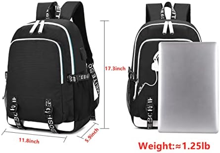 Gengx Wesqi Kids Teen Teens Casual Laptop Bag-Nonymar JR графичка торба за патувања, училишен ранец со USB порта за полнење и порта