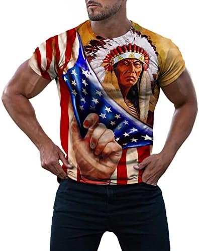 Ден на независност на ХДДК Менс патриотски маици, Ретро во САД знаме Индиски племенски маички врвови летни тренинзи тенок вклопувачки маички