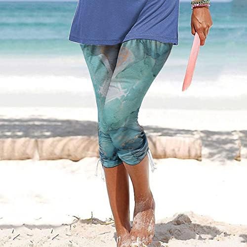 Плажа капри за жени обични летни еластични ленти од половината на каприци за зачувување на манжетната Активна истегнување тенок исечени
