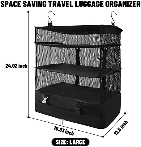 Caroeas Protive X-large виси патна облека за пакување на багаж Организатор за колапс, кој е плакарот што виси, црна