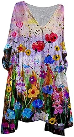 Неделен фустан за жени со големина гроздобер празнични фустани 3 4 плус моден ракав жени цветни гроздобер жени мини мини