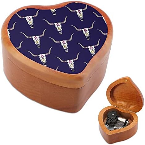 Buffalo Skull Heart Music Box Дрвени музички кутии Најдобар подарок за годишнината Божиќ роденден