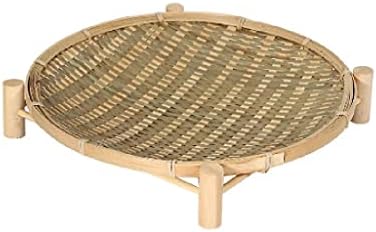 Yczdg рачно ткаени бамбус овошје корпа за храна, кутија за леб, украсување кујна за декорација на кружна форма со штанд
