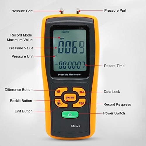 Манометар, алатка за тестирање на мерачот на воздушниот притисок Диференцијален преносен мерач на притисок за мерење на притисокот на вентилаторите.