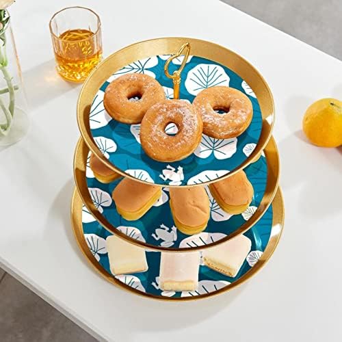 3 нивоа десерт штанд со кекс овошна чинија пластична служба на држач за приказ за свадба роденден за бебиња туш чај украси, тркалезни, бели сини