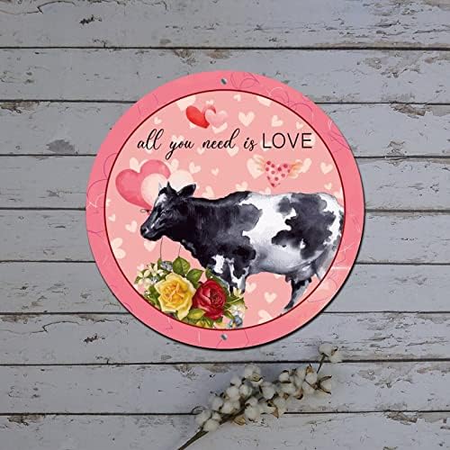 Тркалезен метал Денот на вineубените знаци на венецот се што ви треба е loveубов фарма животинска крава црвена срце калај знак за