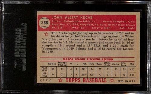 358 Џон Кучаб - 1952 Топс Бејзбол Картички Оценет СГЦ 60 - Бејзбол Плочи Автограмирани Гроздобер Картички