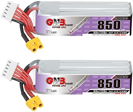 Gaoneng 2PCS GNB 4S 850MAH 15.2V HV 60C 120C LIPO батерија со долг дострел XT30 Долг тип за мини микро FPV Freentyle Drone додатоци