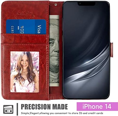 Случај за сини џеб Shencang, погоден за iPhone 14 Snake Cobra Art-12 Cash & Id Holder Card Slots Chickstand Multifunction Case