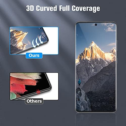 [2+2 пакет] Galaxy S21 Ultra 5G заштитник на екранот, HD чист 9H калено стакло отпорен на гребење, отклучување на отпечатоци од прсти, 3Д криви,