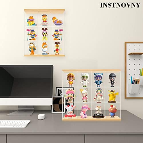 InstNovny Wall Mount Acrylic Display Case за фигури на дејствување, чисти дрвени акрилни кутии за дисплеј, закачување на приказ за колекционерско