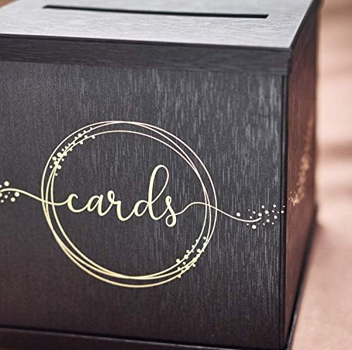 Хејли Чери - црна кутија за картички за подароци со дизајн на злато фолија - голема големина 10 x 10 - за приеми за венчавки, тушеви за