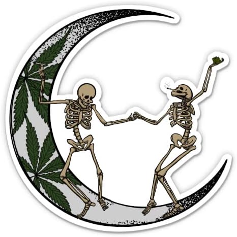 Танцувачки скелети налепница за месечина од марихуана - налепница од 5 лаптоп - водоотпорен винил за автомобил, телефон, шише со