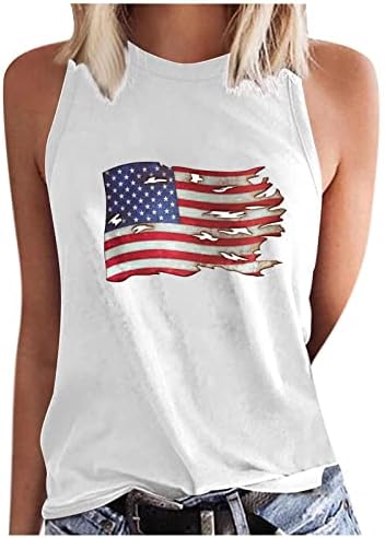 Резервоар за жени, жени во САД starsвезди ленти патриотска маица лето лабава резервоар врвови на американското знаме за печатење