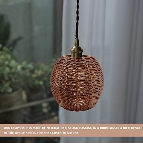 Fercaish рачно изработена ратанска абажур, едноставна креативна гроздобер ткаени лабави лампи и фенери -светлосна тела Раттан сенка
