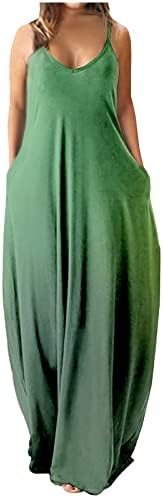 Аизонгк Женски Фустани Со Должина На Подот Градиент Боја Плус Големини Ремени За Шпагети Џебови Летен Одмор Плажа Сарафан