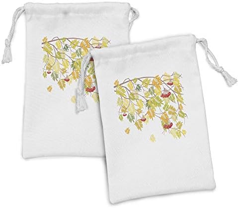Амбесон Роуан ткаенина торбичка сет од 2, шарена есенска сезона тема живописно роуан дрво со овошје и сушени лисја графичка, мала торба за влечење за маски и фаворит