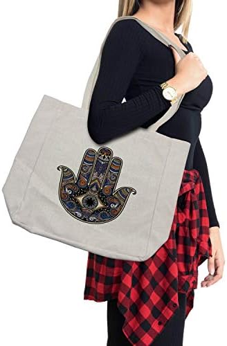 Амбесон Хамса торба за купување, рачно нацртана бохо стил гроздобер знак со сите гледаат Doodle Eye Doodle, еколошка торба за еднократна употреба
