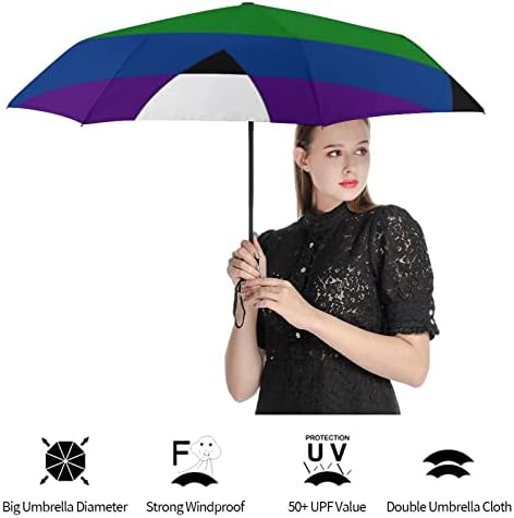 Црна Бела Лента Геј Гордост Знаме Ветроупорен Патување Компактен Чадор Преклопување Автоматски Чадори За Дожд Ранец Автомобил