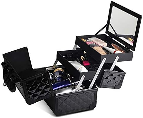 Модерна професионална кутија за шминка, кутија за складирање, 3 послужавници и колекција на модели на држачи за пенкало, удобна
