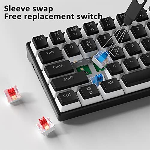 Механичка тастатура за игри PLRG Mini, 61Key Wired Swappable Anti-Ghosting RGB ергономска преносна тастатура бело-сина прекинувач