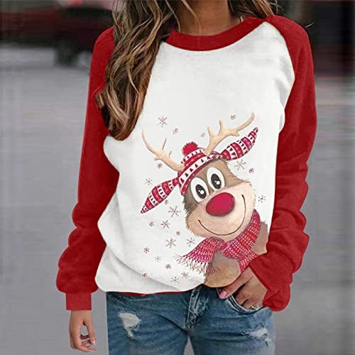 Женски екипаж џемпери мода 2023 година новогодишен долг ракав Божиќни џемпери смешни слатки есенски блуза пулвер врвови
