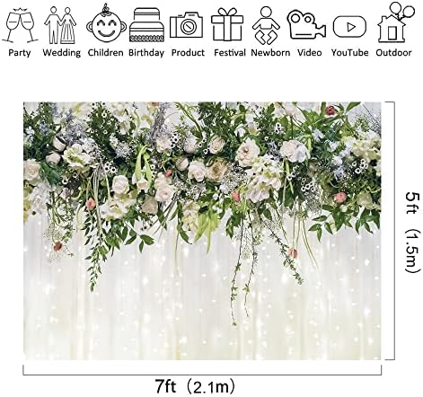 Riyidecor свадбени цвеќиња позадина полиестерска ткаенина невестинска цветна церемонија на прием на бела роза 7WX5H стапала новороденче позадина Бебе туш за роденденск?