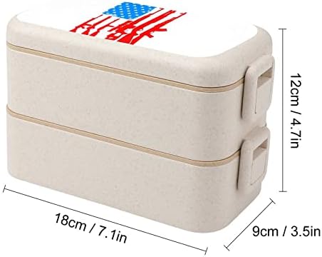 Американско знаме со пиштоли двојно стабилно бенто кутија за ручек модерен бенто контејнер со сет за прибор