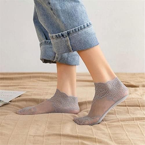 Womenените солидна роза шема чипка чорапи чорапи шупливи рафли, кои не се лизгаат чорапи чорапи, жени кои трчаат чорапи, амортизирани