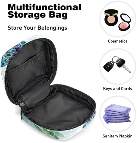 Санитарна торба за складирање на салфетки, торба за период, торба со тампон, торба за шминка, сина паун шума шема