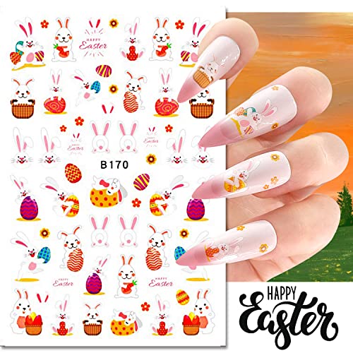 12 листови Велигденски налепници за уметност на нокти 3Д само-лекави цртани цртани филмови налепници за нокти Велигден јајце зајаче пилешко