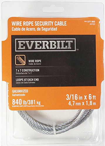 3/16 in. X 6 ft. Галванизиран безбедносен кабел за јаже со жица