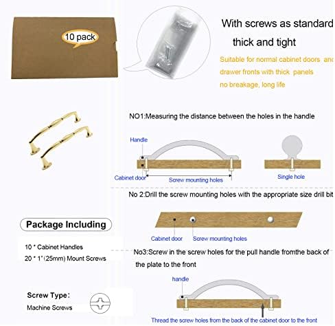Туанзибао сет од 10 сјајни златни влечења фиоки за кабинети влече 5 инчи цинк легура на вратата на вратата на вратата, мебелот за мебел за чевли, гардероби, хардвер за