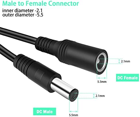 30ft DC Кабел за продолжување на напојувањето 5,5 mm x 2,1 mm 12V DC продолжена кабел за безбедност на камерата жица машко до женско за cctv