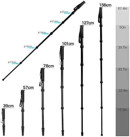 Koolehaoda Mp-286l Камера Монопод Алуминиумска Легура 6-Дел 15.3-61.4 Во Продолжен Компактен Пренослив Фотографски Унипод Стап За DSLR Камери,
