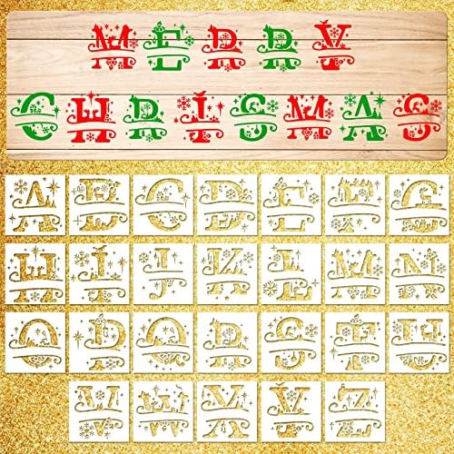 26 парчиња божиќни букви матрици Божиќни азбуки матрици шаблони за еднократно Божиќни матрици за Божиќно празник дрво, wallид, ткаенина, картон,