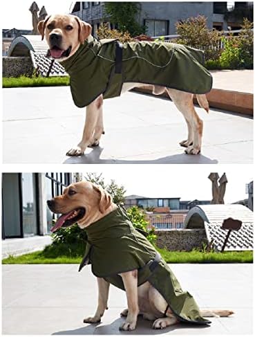 Куче мантил - водоотпорен куче зимски јакни ветроупорен палто со кадифено внатрешно зимско куче дождовно палто со рефлексивна лента, зелена XL