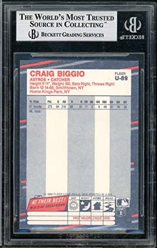 Крег Биггио дебитантска картичка 1988 Ажурирање на Fleer U-89 BGS 8.5