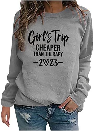 Патувањето на Грил поевтино од терапијата 2023 кошули за жени, едноставна печатена печата за печатење џемпери со долги ракави пуловер