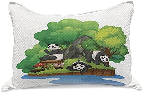 Амбесон Панда плетена ватенка перница, дигитално генерирана островска сцена со 3 печурки од цицачи и шумски предмети, стандардна