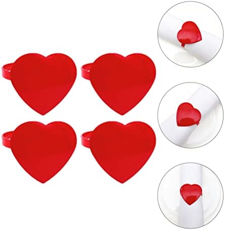 Рустикален декор на маса срцеви салфетки прстени за сервисери: 4 парчиња метална свадба салфетка бенд црвена loveубов срце Сервиет